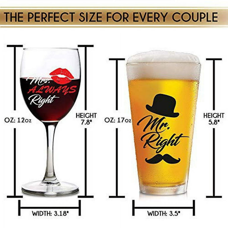 Triple Gifffted Mr Right Mrs Always Right Wine Glasses Gifts For Wedding,  Anniversary, Gift For Engagement, Women, Men, His And Her, Bride Groom, Coup