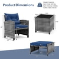 thumbnail image 3 of Costway 5 Piece Patio Rattan Furniture with 2 Ottomans & Tempered Glass Coffee Table Navy, 3 of 10