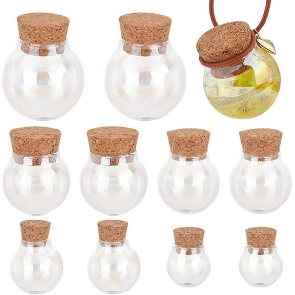 10 Sets Glass Dome with Base 5 Sizes Glass Cloche Bell Jar Display Dome Iridescent Glass Decoration Bottles for Plants Flower Display Clay Succulents Storage Home Christmas Party Favor