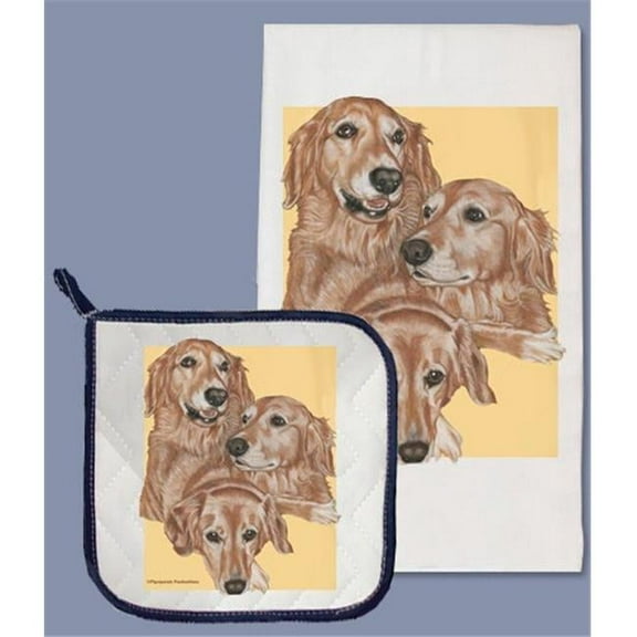 Pipsqueak Productions DP706 Golden Retriever Dish Towel And Pot Holder Set