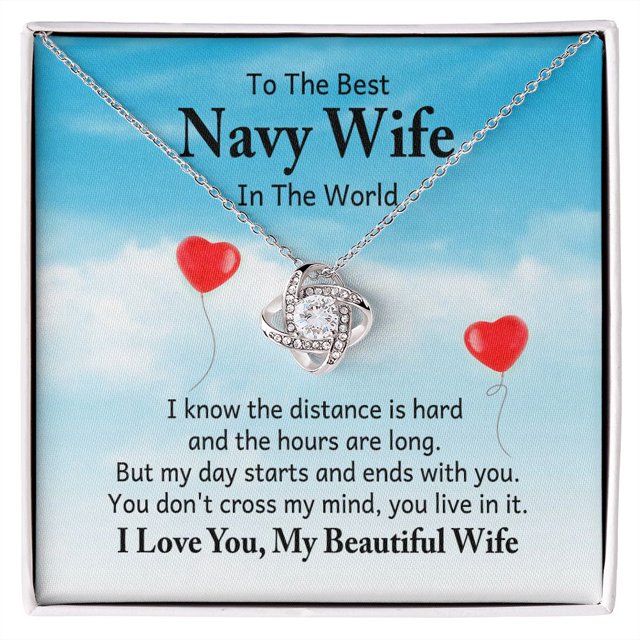 To My Navy Wife I Know the Distance is Hard Infinity Knot Necklace Message Card