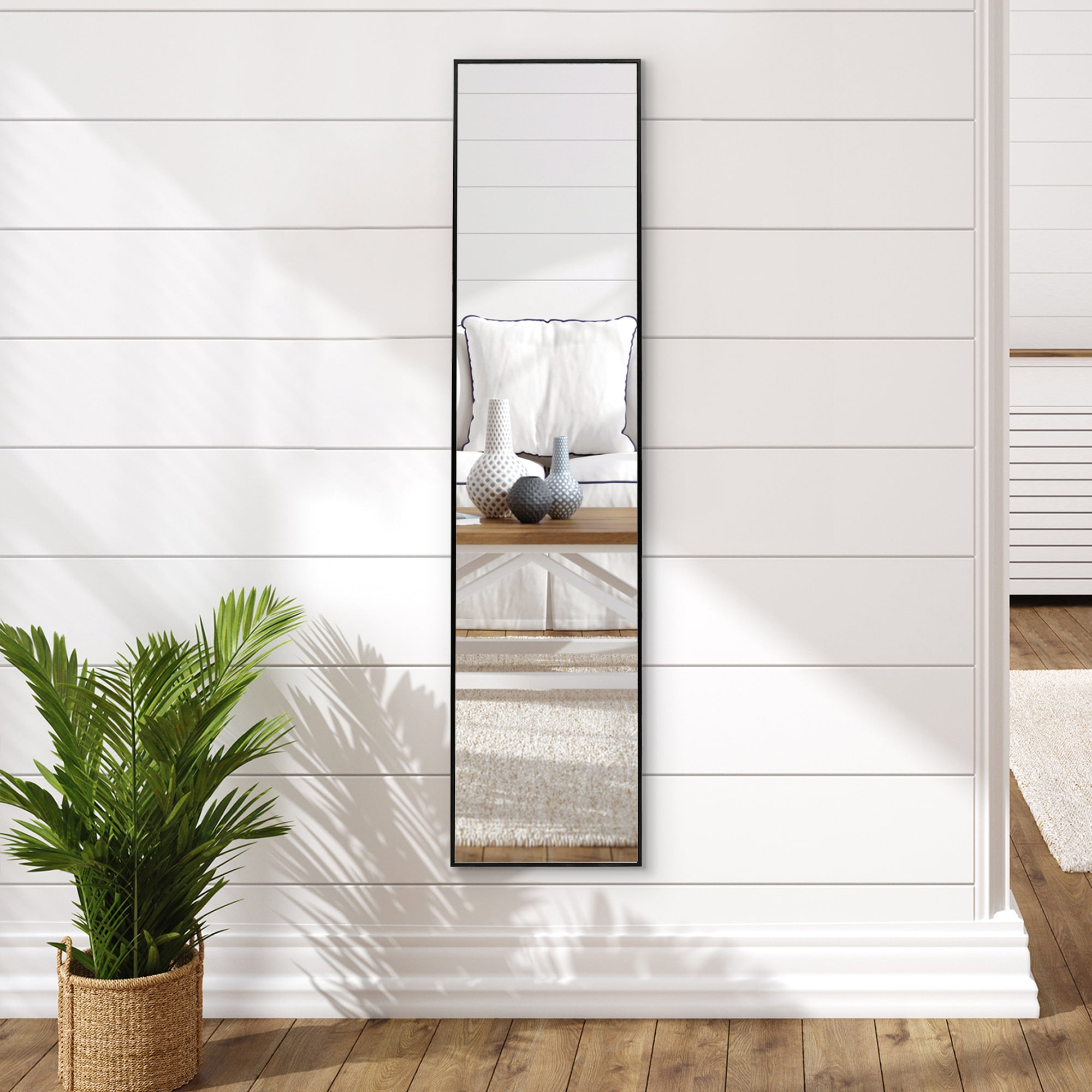 Americanflat Full Length Mirror With Stand - 14" x 59" Large Full Body Mirror for Bedroom, Living Room - 5ft Tall Floor Mirror Full Length - Black