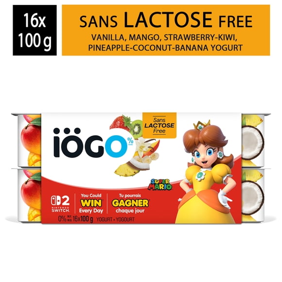 iÖGO Yogurt Strawberry-Kiwi, Mango, Coconut-Pineapple-Banana, Vanilla , Lactose-Free , Yogurt Cups, 0%