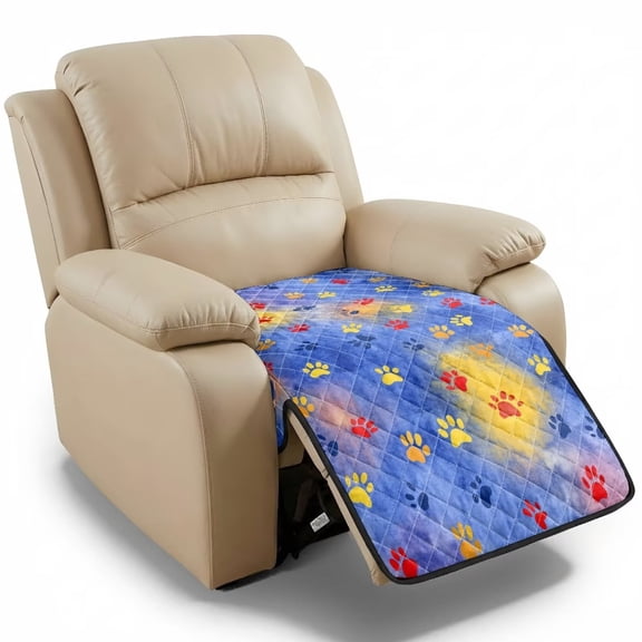 ZIATUBLES Tie Dye Dog Paw Print Recliner Chair Cover, Quilted Polyester Furniture Protector with Anti-Slip Silicone Dots, Washable Pet Friendly Seat Cushion Slipcover for Living Room