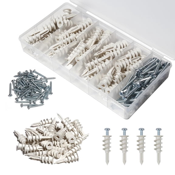 100Pcs Self Drilling Drywall Anchors and Screws kit #8 x 1-1/4”- Superb Wall Anchors for Drywall, Holds Upto 75lbs