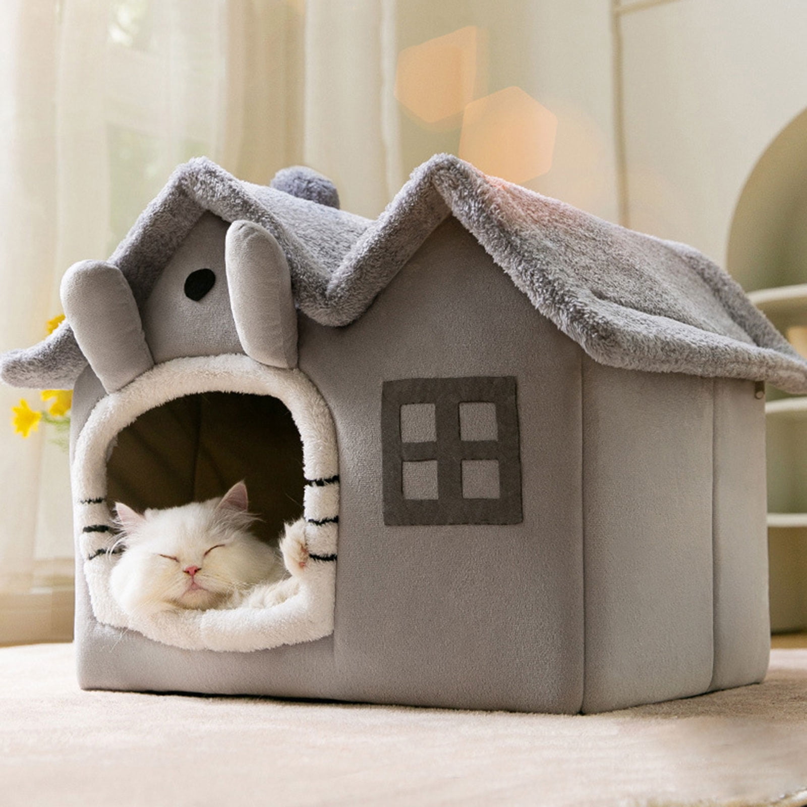 UNTERING Double Roof Detachable Pet Cat Bed Warm Cat Cushions Cat House Warm Cat Basket Dog Cat Nest Kennel for Small Dog Cat