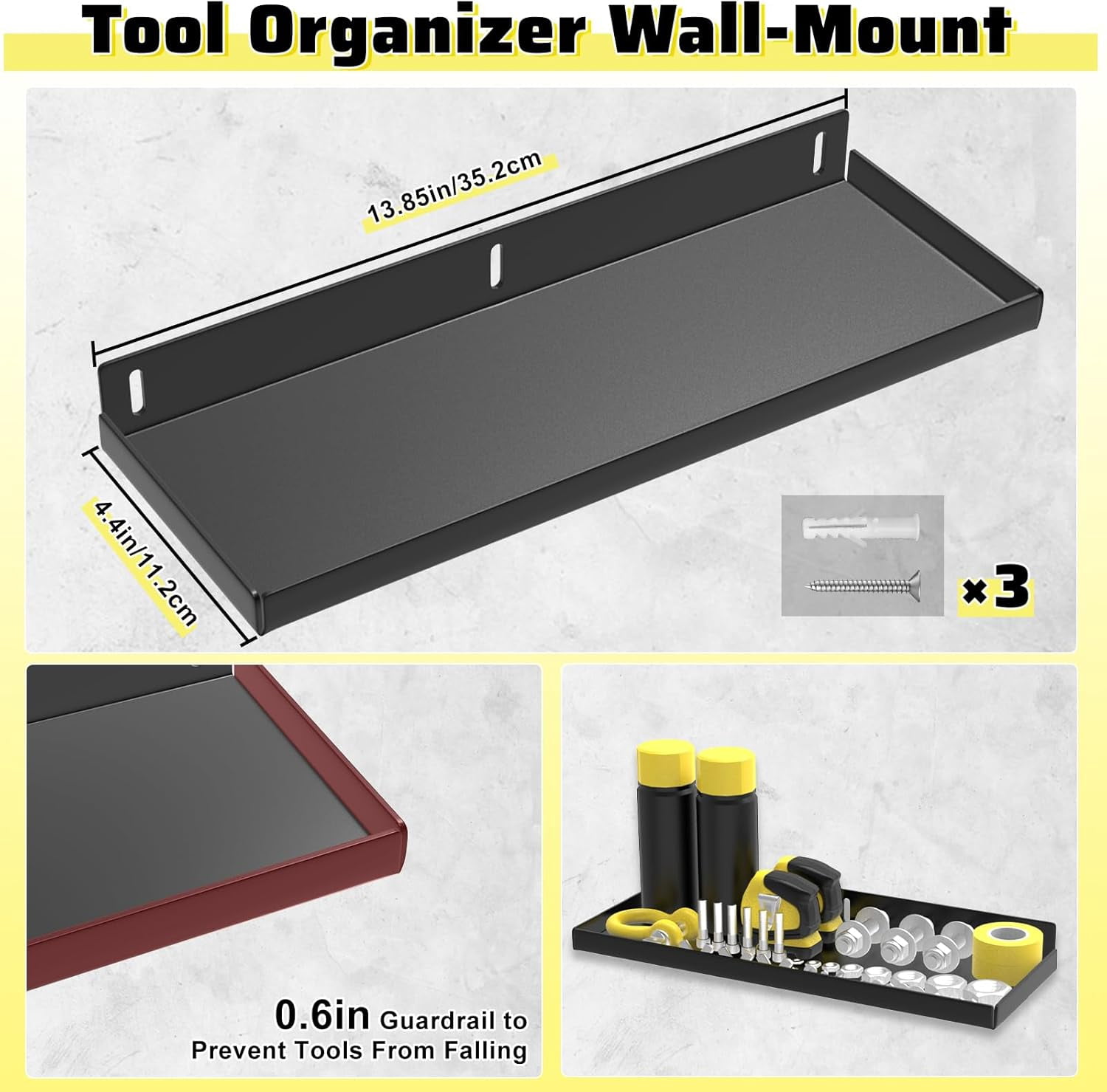 Wall Mount Tool Organizer Rack, 4 Pcs Metal Storage Board for Workshop, Garage, Workbench - Screwdriver, Pliers, Hammer Holder