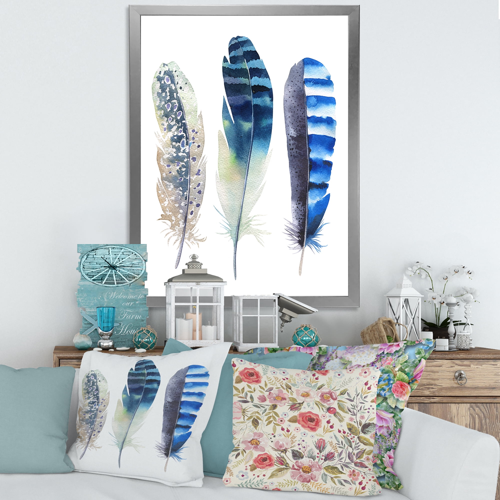 Designart 'Colourful Boho Art Feathers I' Bohemian & Eclectic Framed Art Print