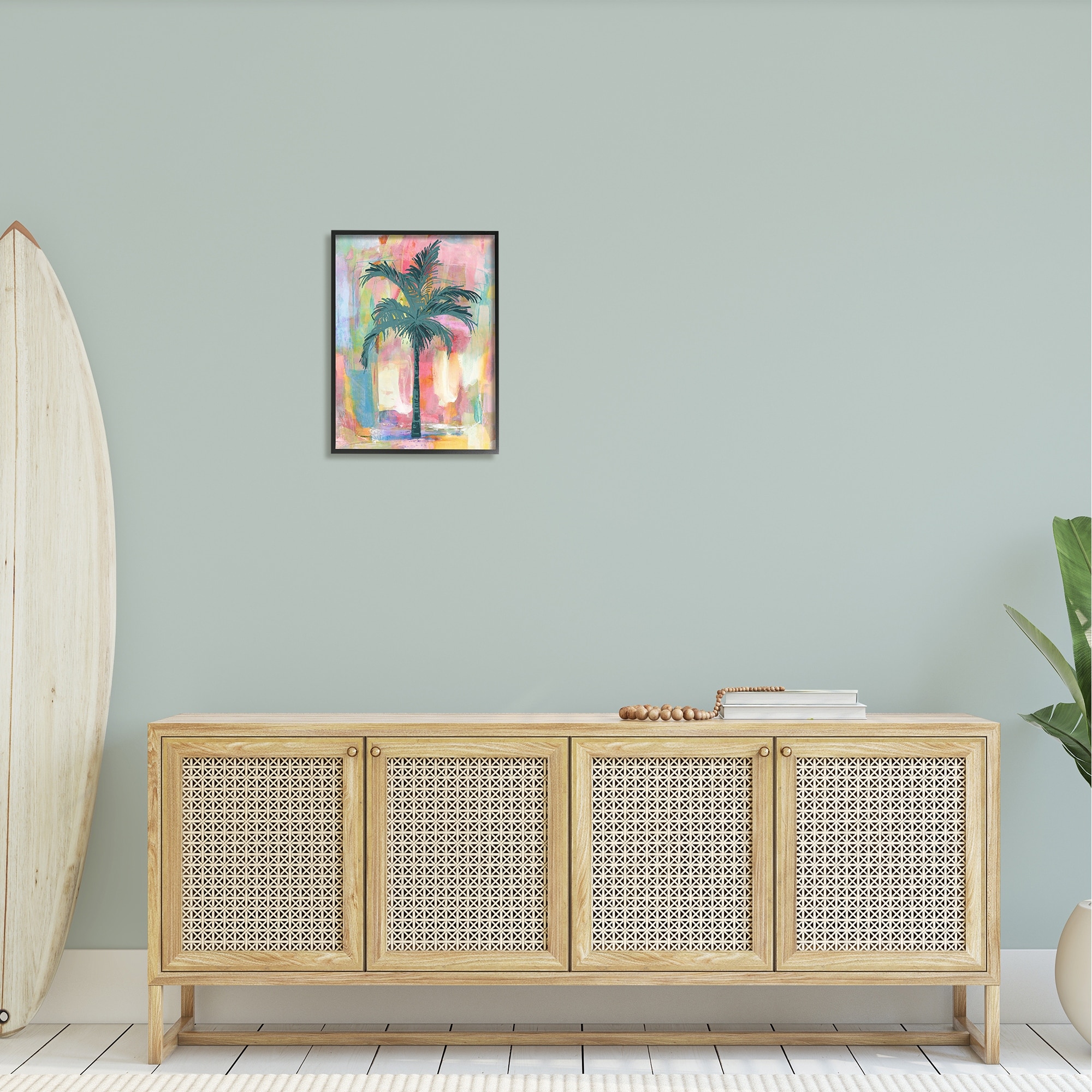 Stupell Industries Tropical Palm Tree Abstract Pink Yellow Collage Framed Wall Art, 16 x 20, Design by Kristen Dew