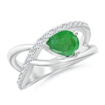 ANGARA Natural Criss Cross Pear Shaped Emerald Ring with Diamond Accents in 14K White Gold for Women (Size-8x6mm) | May Birthstone, Anniversary, Jewelry Gift for Women | Natural Emerald Ring