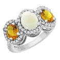 thumbnail image 1 of 14K White Gold Natural Opal & Citrine 3-Stone Ring Oval Diamond Accent, size 5, 1 of 2