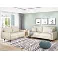 thumbnail image 4 of Koby Home's Collection Luca Modern Futon Sofa, Upholstered in Faux Leather with Track Arms, Cushion Back, and Wooden Legs, Living Room Furniture, Soft White Color, 4 of 4