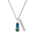 thumbnail image 1 of Delight Jewelry Silvertone Tropical Blue Flip Flop with Palm Tree Silvertone Guardian Angel Bar Charm Necklace, 23", 1 of 4