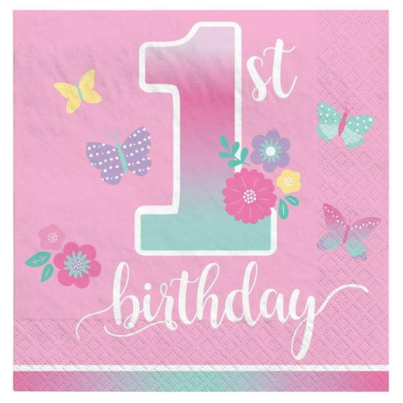 Various Brand Butterfly Garden 1st Birthday Small Napkins (16ct)