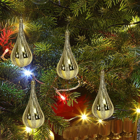 4 Pcs Christmas Tree Balls Ornaments Christmas Party Hanging Decorations Glitter Gold Teardrop Ornaments for Christmas Trees Holiday Wedding Home Party Decor