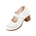 thumbnail image 3 of Domuza Womens Perforated Mary Jane Block Heel Shoes, Adjustable Hook-and-Loop Strap Closed Toe Breathable Casual Comfortable Walking Footwear White 6.5（EU-37）, 3 of 6