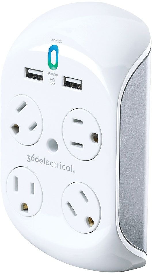 360 Electrical Revolve 4 Outlet Surge Protector White Walmart Com 360 Electrical Revolve 4 Outlet Surge Protector White Walmart Com