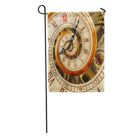 SIDONKU Golden Yellow Antique Old Clock Spiral Abstract Fractal Retro Surreal Mechanism in The Time Unusual Watch Garden Flag Decorative Flag House Banner 28x40 inch