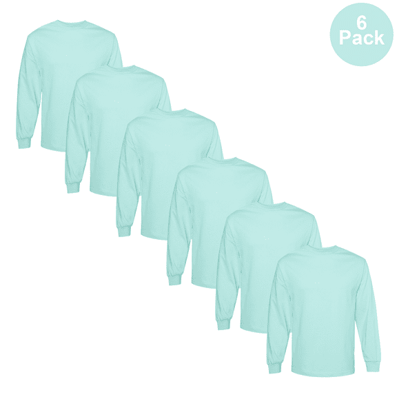 American Apparel Men's Heavyweight Cotton T-Shirt, Long Sleeve Crew Neck Celadon Tee, 6-Pack, S