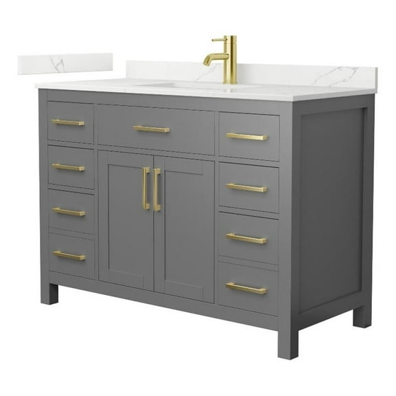 Beckett 48" Dark Gray Single Vanity & Giotto Quartz Top (1-Hole) & Gold Trim