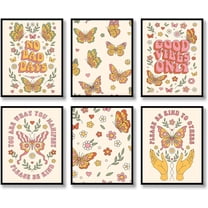 Hippie Wall Art Vintage Wall Decor Prints Set of 6 Hippie Flower Canvas 60s 70s Retro Posters Abstract Minimalist Happy Face Photos Boho Pictures for Living room Bedroom (H, 8"x10" UNFRAMED)