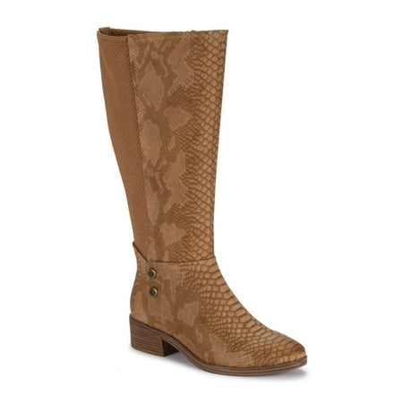 

BARETRAPS Womens Beige Snake Print Wide Calf Madelyn Almond Toe Stacked Heel Zip-Up Boots Shoes 8.5