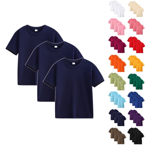 VIPOIN Kids 3-Pack Tees Cotton Crew Neck Short Sleeve Plain T-Shirts Sizes 2-12 Years Old