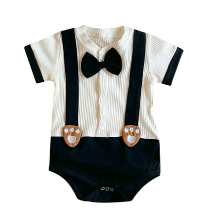 

Cute Baby Clothes Romper Tie Baby Bodysuit Gentleman Boys Ribbed Bow Suspender Boys Romper&Jumpsuit