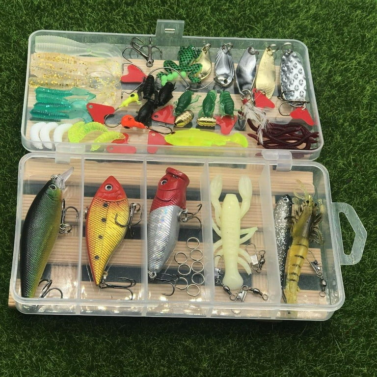Elegantoss Fishing Lures Kit Set to Catch Bass, Trout, Salmon. Includes  Crank Bait, Jigs, Soft Plastic Worms, Spoon & Other Lures in Plastic Box  (78pcs) 
