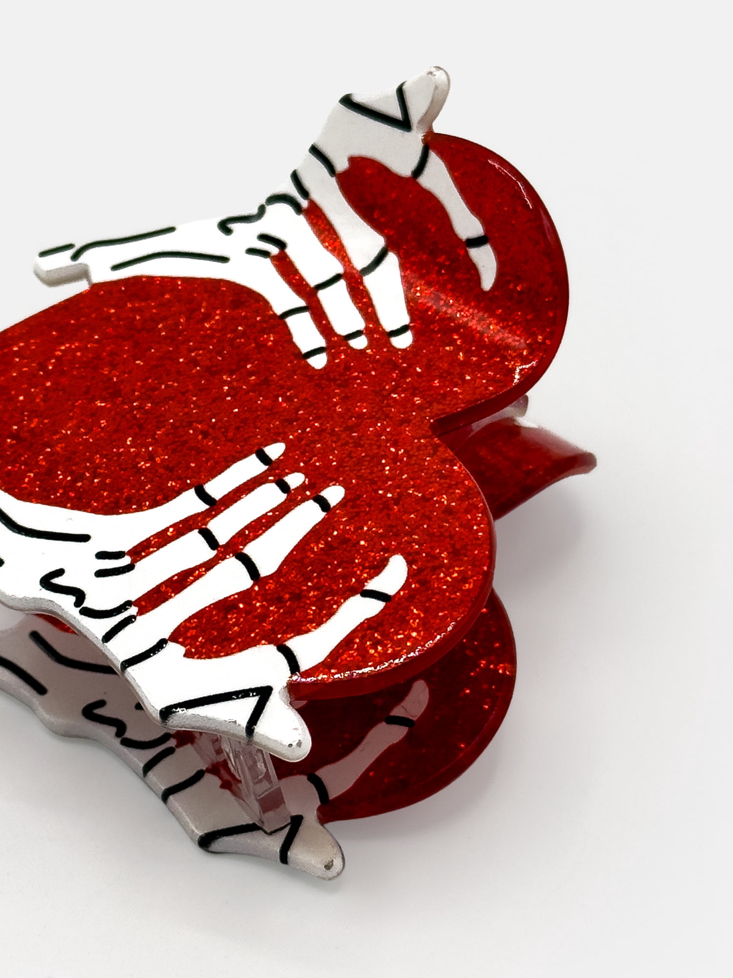 Way To Celebrate Heart W/ Skeleton Hands Acrylic Hair Claw, Red/White