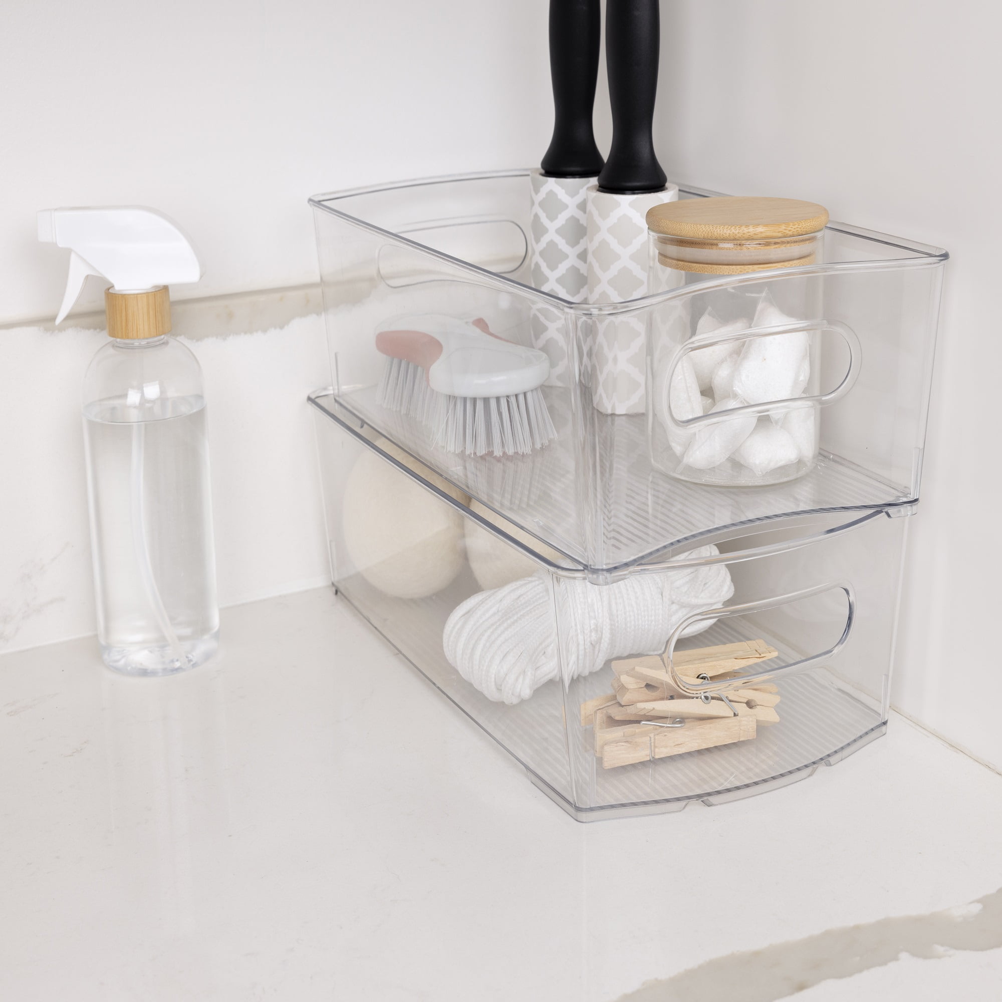 Mainstays Clear Wide Closet and Laundry Organizer Bin with Dividers
