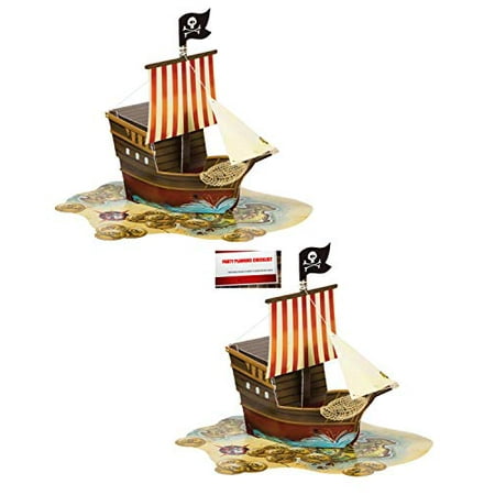 (2 Pack) Pirate Ship Map Birthday Supplies Pop up Centerpiece Plus Party Planning Checklist by Mikes Super Store