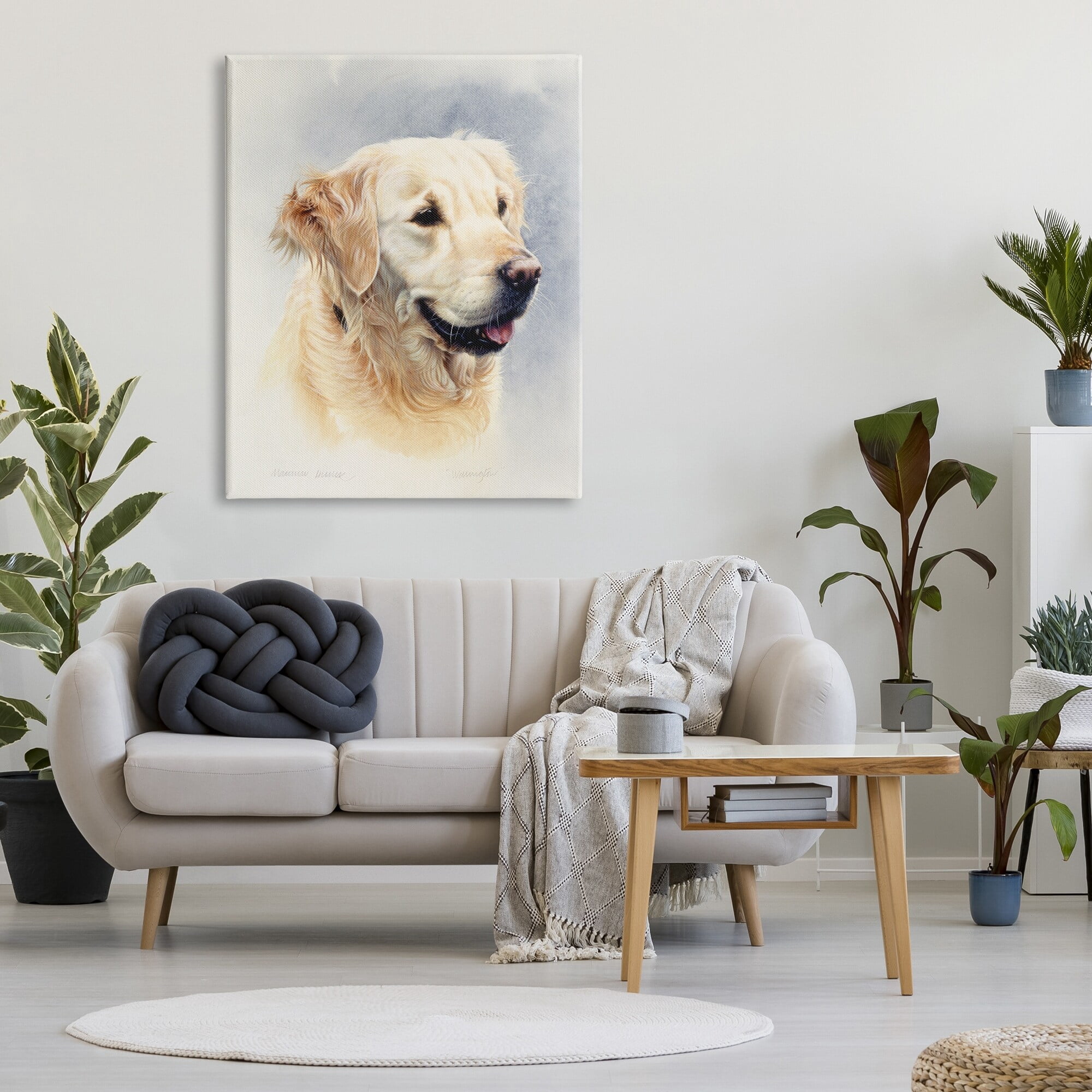 Stupell Industries Golden Retriever Smiling Portrait Animals & Insects Painting Gallery Wrapped Canvas Print Wall Art