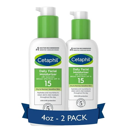 CETAPHIL Daily Facial Moisturizer SPF 15 4 fl oz Gentle Facial Moisturizer For Dry to Normal Skin Types No Added Fragrance Dermatologist Recommended Brand Pack of 2 (Packaging May