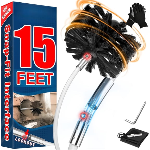15 Feet Dryer Vent Cleaner Kit/Lint Remover/Upgraded Flexible Quick-Snap Brush with Drill Attachment/Fireplace Chimney Brushes for Easy to Clean/Cleaning Tool Use with or Without Power Drill