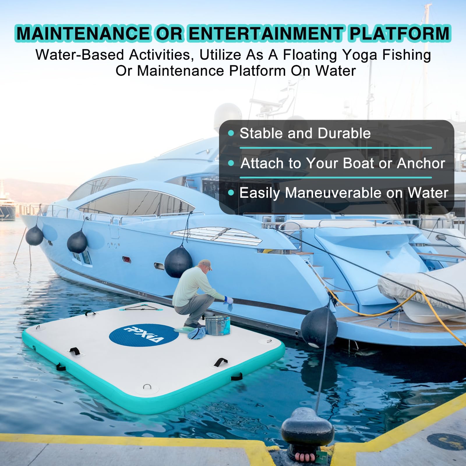 PPXIA Inflatable Floating Dock Mat - 8ft × 5ft Water Platform for Lakes, River, Pool, Ocean - Includes Air Pump