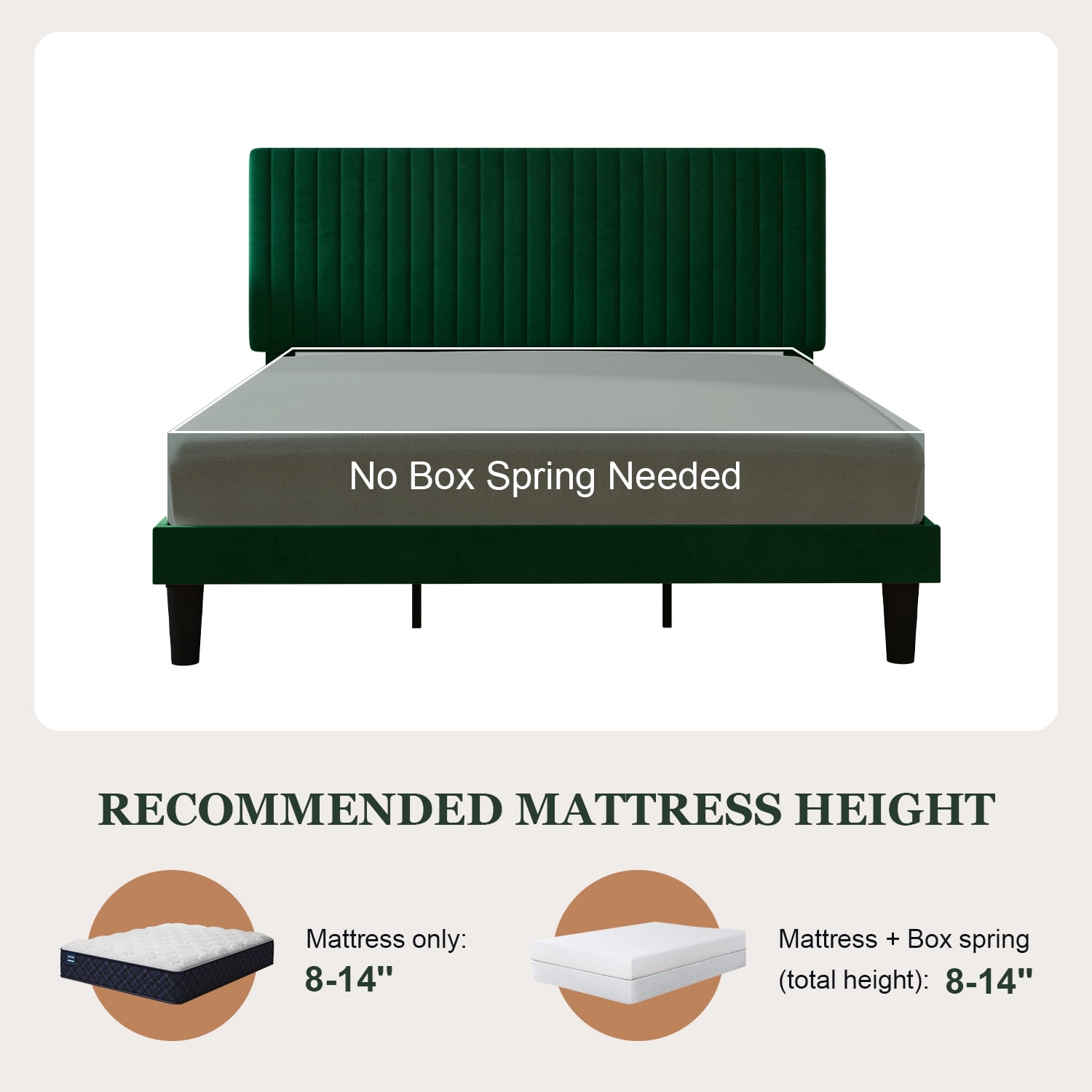 Amolife King Size Upholstered Platform Bed Frame with Adjustable Velvet Headboard, Green
