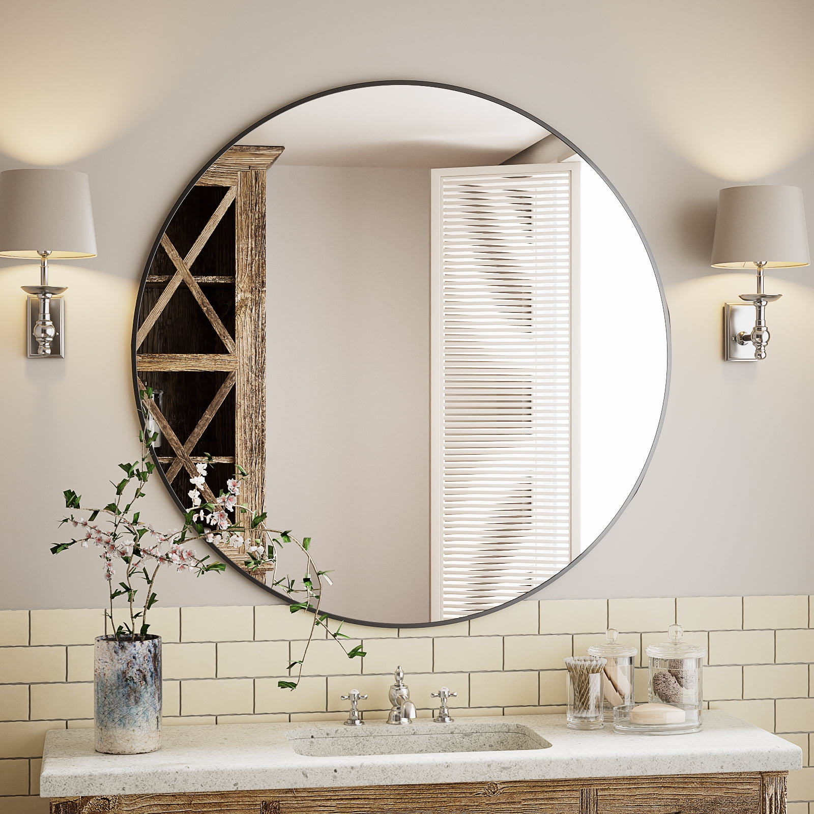 GRAHMCY 24" x 24" Black Round Bathroom Mirror