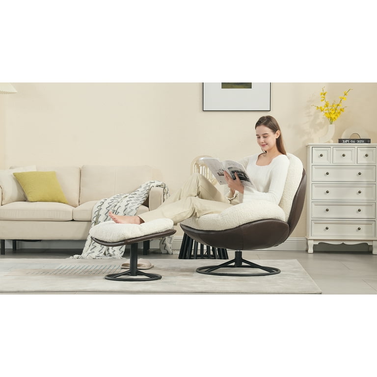 Guyou Oversize Barrel Arm Furry Soft Swivel Accent Chair with