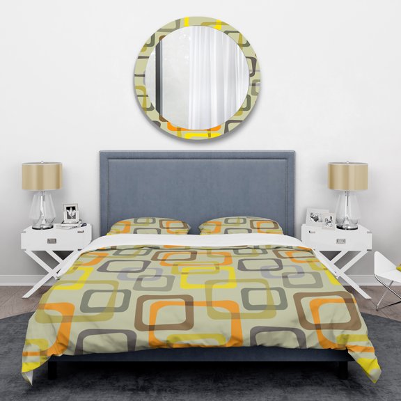 Designart 'Retro Square Design VII' Mid-Century Modern Duvet Cover Set