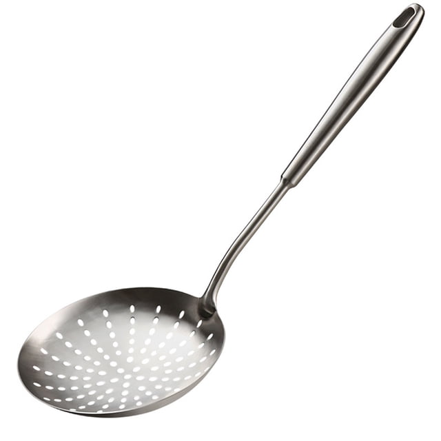 Cuchara para olla caliente, colador de acero inoxidable, cuchara para sopa, cucharón para servir, colador grande para fideos, albóndigas (plateado)