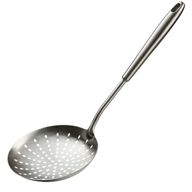 Cuchara para olla caliente, colador de acero inoxidable, cuchara para sopa, cucharón para servir, colador grande para fideos, albóndigas (plateado)