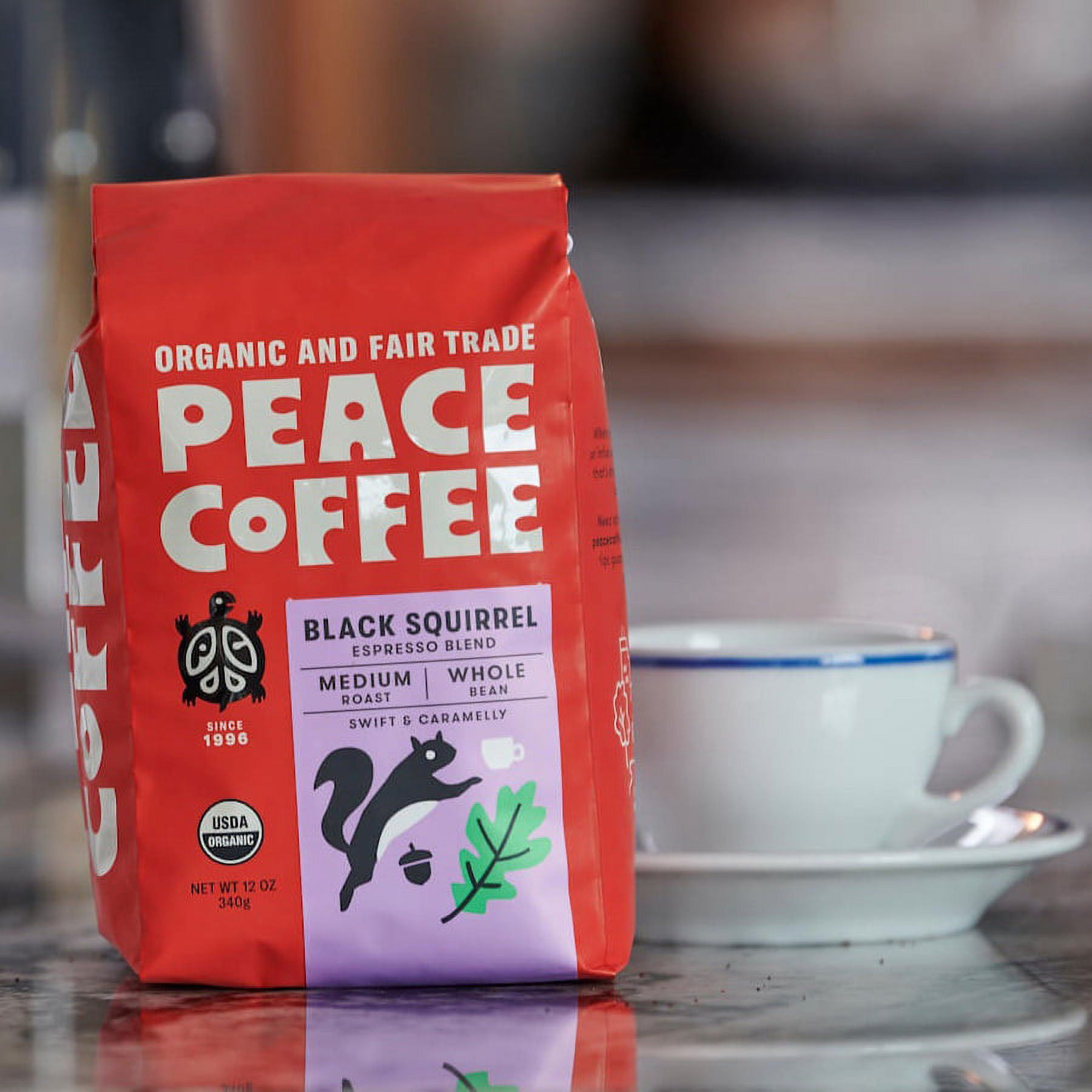 Peace Coffee Whole Bean Black Squirrel Espresso Blend 12 oz