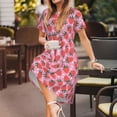 thumbnail image 3 of Vsdgher Fraise pour Femmes Été 2025 Décontracté Robes Midi Maxi Légères Manches Courtes Col Rond Robe de Plage, 3 of 6