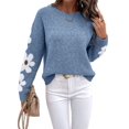 thumbnail image 2 of Women'S Floral Pattern Crewneck Long Sleeve Drop Shoulder Sweaters Pullover Tops Blue L, 2 of 10