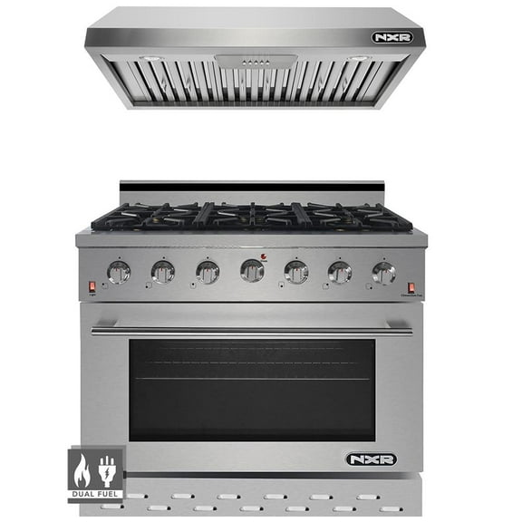 NXR 36" Stainless Steel Dual Fuel Range with  5.5 cu. ft. Convection Oven & Under Cabinet Hood Bundle SCD3611 EH3619