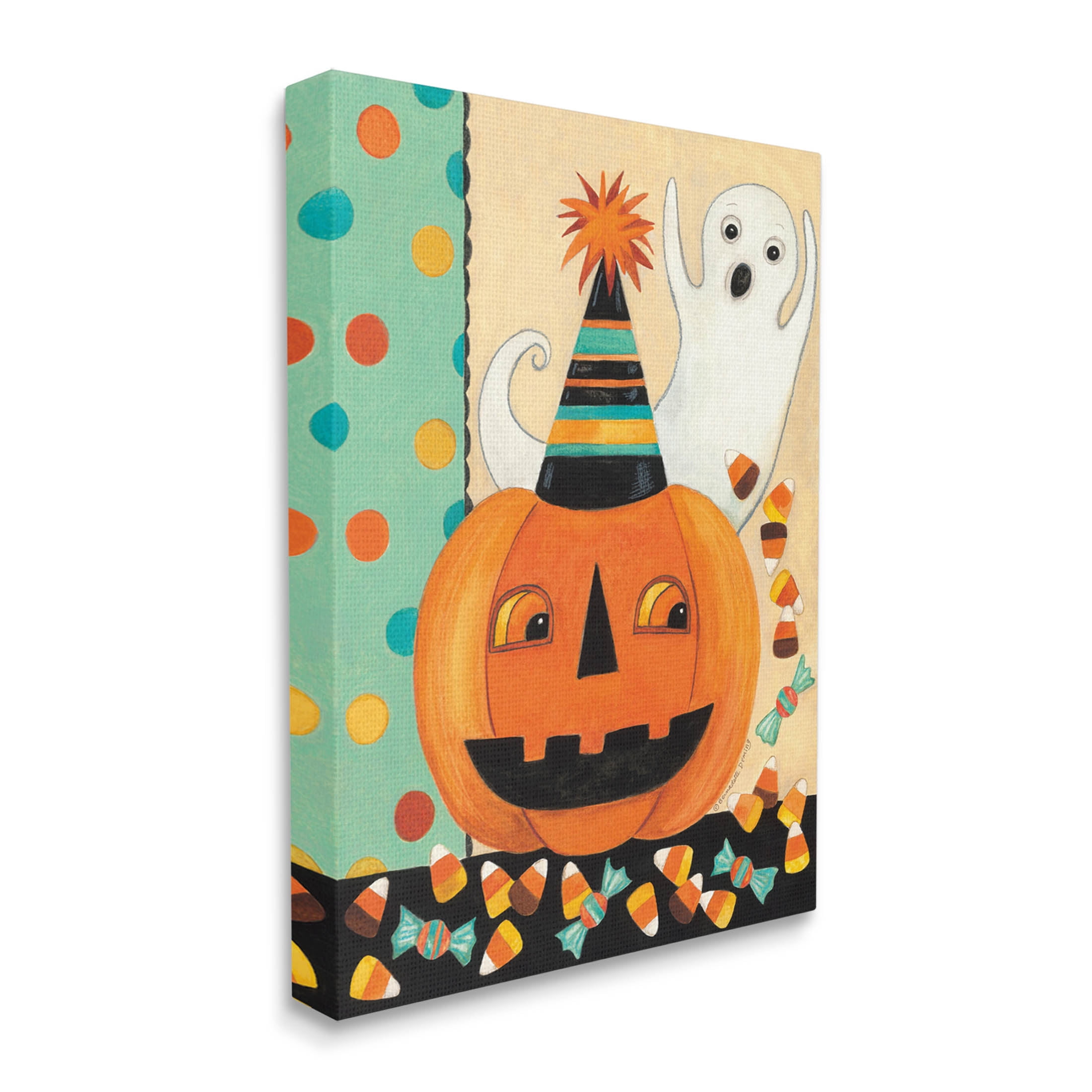 Vintage Halloween Candy Pattern Holiday Graphic Art Gallery Wrapped Canvas Print Wall Art