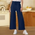 thumbnail image 2 of FUNUONY Women's Wide Leg Pants Flowy Pants for Women Casual Palazzo Trousers Loose Fit High Waisted Drawstring with Pocket Solid Color Black Ear Trimmed Wide Leg Pants Straight Leg Pants Navy L, 2 of 6