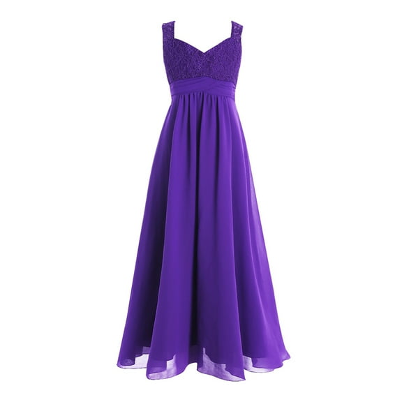 TiaoBug Flower Girls Maxi Dress Chiffon Junior Prom Wedding Bridesmaid Gown Purple 10