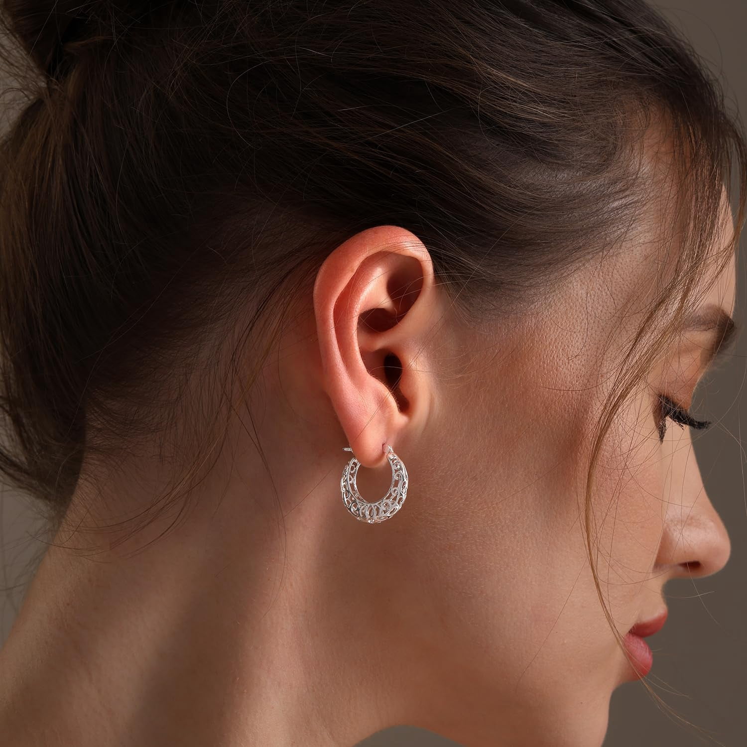 LeCalla 925 Sterling Silver Earrings for Women | Round Filigree Hoop Earrings